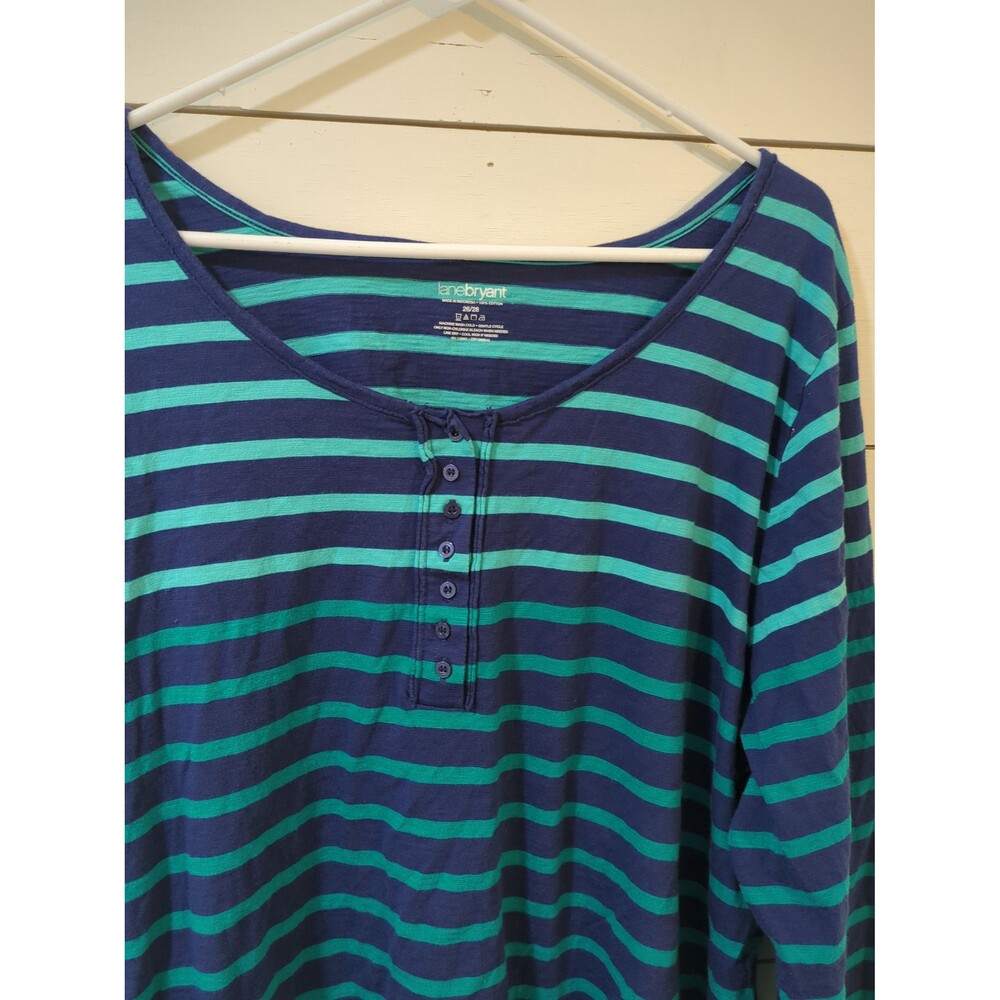 Lane Bryant 26/28 long sleeve raw edge striped t-shirt button detail fall winter